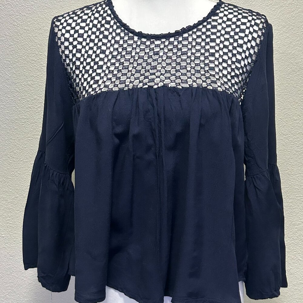 Forever 21 navy flutter hem, square lace pattern on top, long sleeve, large